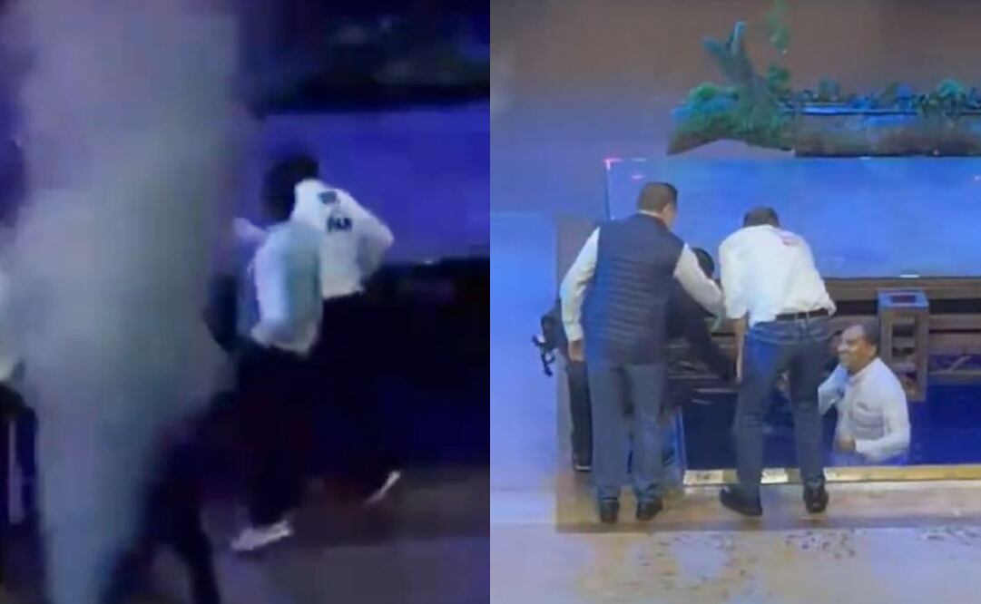 Max Cortázar cayó a una fosa de agua tras el evento de relanzamiento del PAN en la CDMX. Foto: Captura de video