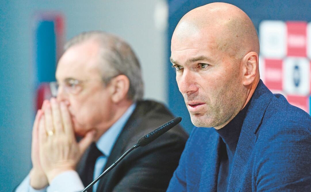 Florentino Pérez y Zinedine Zidane en conferencia de prensa. FOTO: AFP