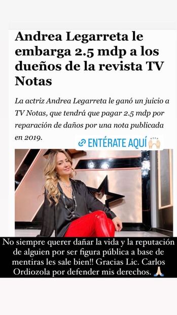Esta fue la fotografía alterada por la que Andrea Legarreta demandó a revista de espectáculos