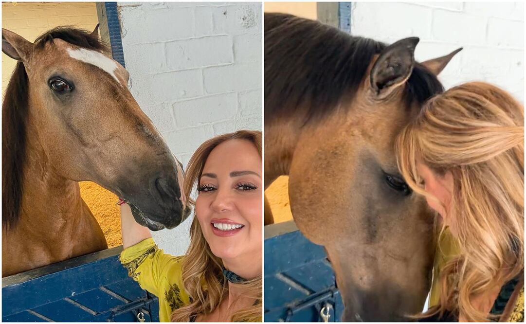Andrea Legarreta con el caballo de su hija Mía