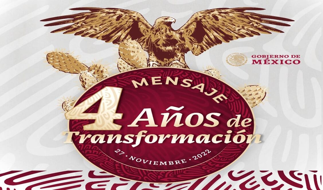 En las redes sociales del gobierno federal se comenzó a difundir esta invitación, así como el logotipo del informe, en donde destaca una águila, parecida al águila juarista, con la leyenda “4 años de Transformación”. Foto: especial