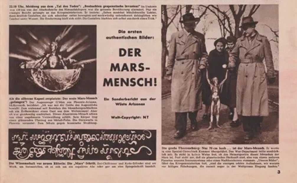 La imagen fue publicada originalmente en una revista alemana de 1950, como broma por el Día de los Inocentes. Foto: Marcianitos Verdes