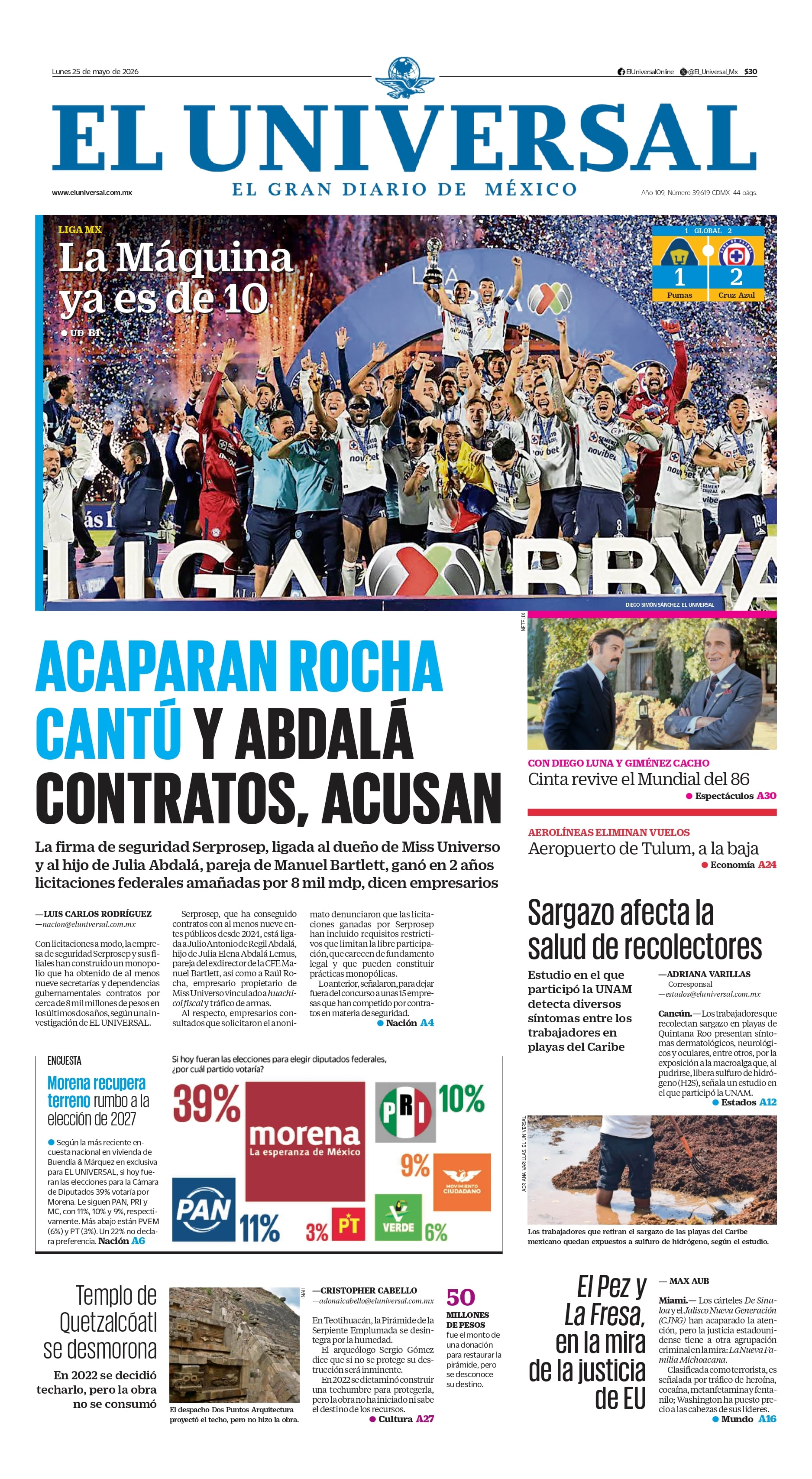 Portada impresa del 25 de mayo de 2026
