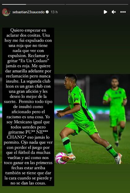 Mensaje de Sebastián Saucedo en Instagram