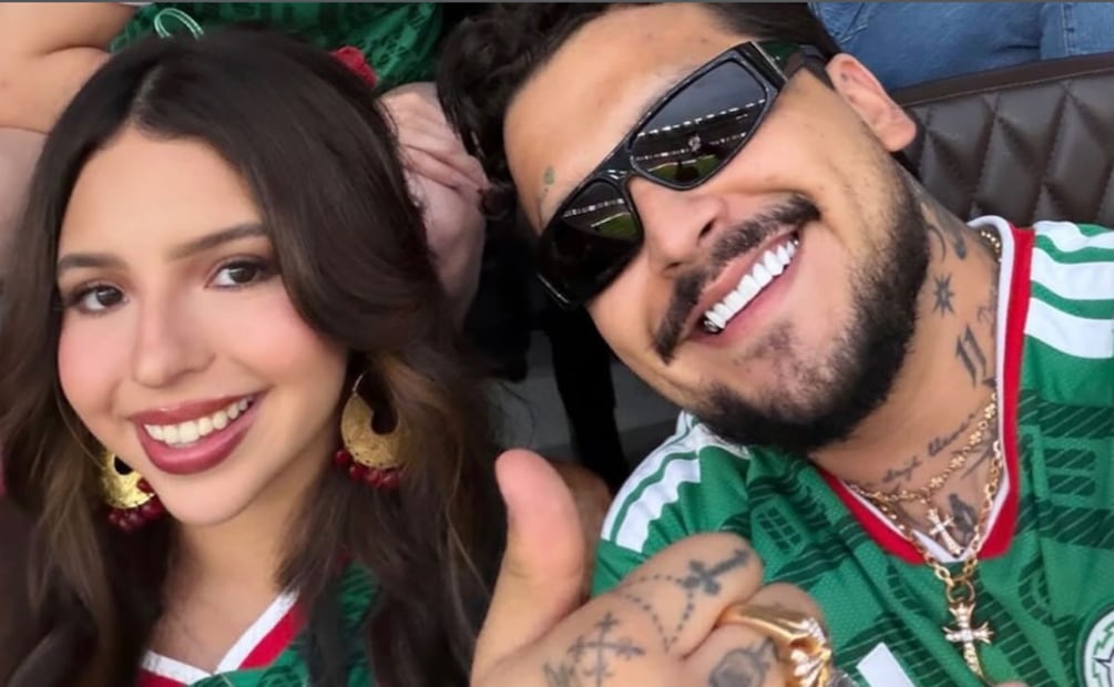 Ángela Aguilar y Christian Nodal, juntos en el partido México-Ecuador.
Foto: Instagram.