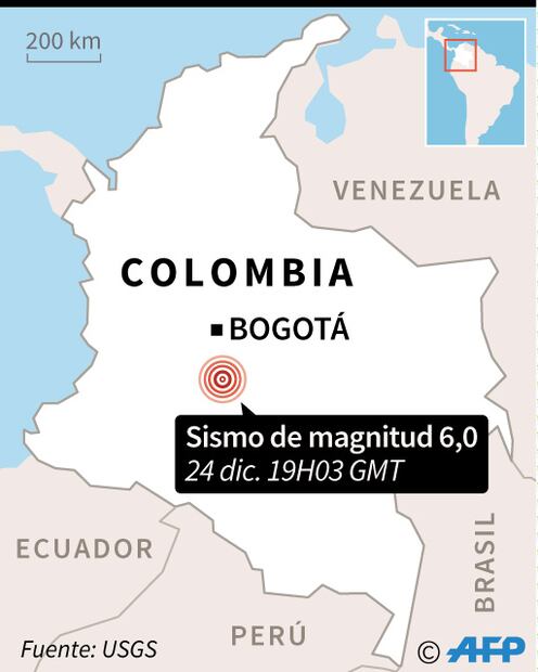 Sismo de magnitud 6 sacude el centro de Colombia