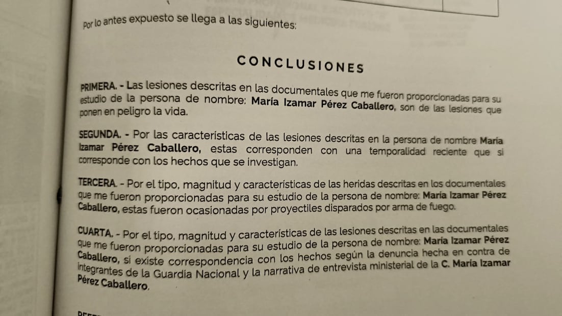 El análisis del expediente médico de María Isamar concluyó que había correspondencia entre la denuncia contra integrantes de la Guardia Nacional y las lesiones ocasionadas por proyectiles de arma de fuego que recibió