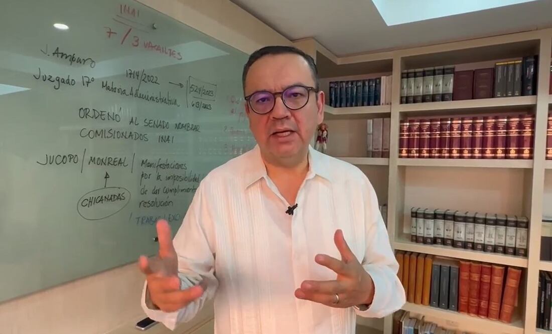 Germán Martínez, de Grupo Plural, exige el nombramiento de tres vacantes en el INAI. FOTO: tomada de video (Facebook Grupo Plural)