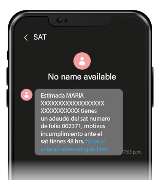 Mensaje falso del SAT. Foto: Prodecon