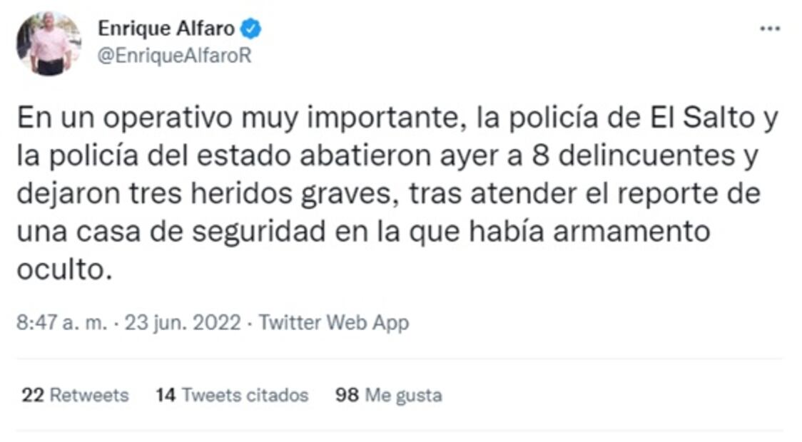 Van 12 muertos por enfrentamiento en El Salto; Gobierno de Jalisco ofrece apoyo a familiares de policías abatidos 