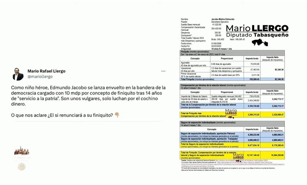 AMLO exhibe supuesto finiquito de Edmundo Jacobo. Foto: Captura de pantalla