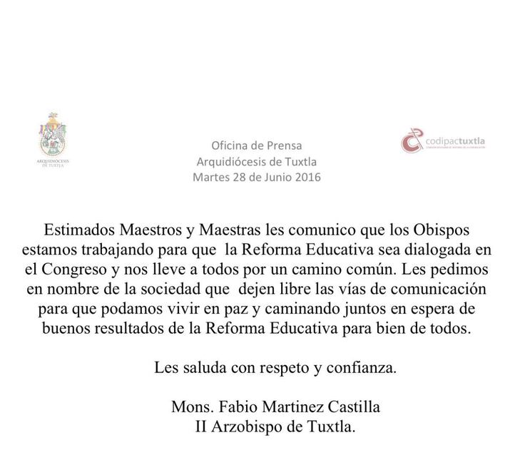 Obispos piden diálogo con magisterio en Chiapas
