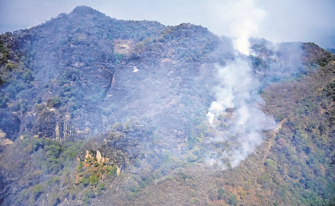 Al menos 30% del incendio en el cerro de El Tepozteco fue liquidado durante el segundo día de combate al fuego, aseguraron autoridades. Fotos: Tony Rivera