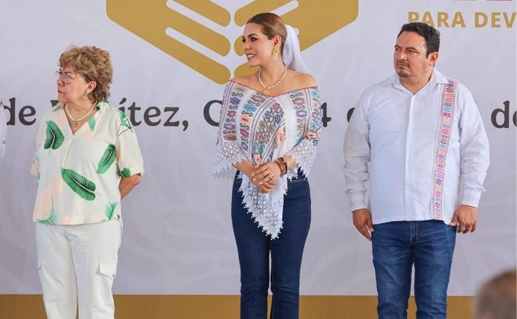 La gobernadora de Guerrero, Evelyn Salgado, en Coyuca de Benítez, durante la entrega de artículos de primera necesidad como parte del programa Tianguis del Bienestar. Foto: Especial