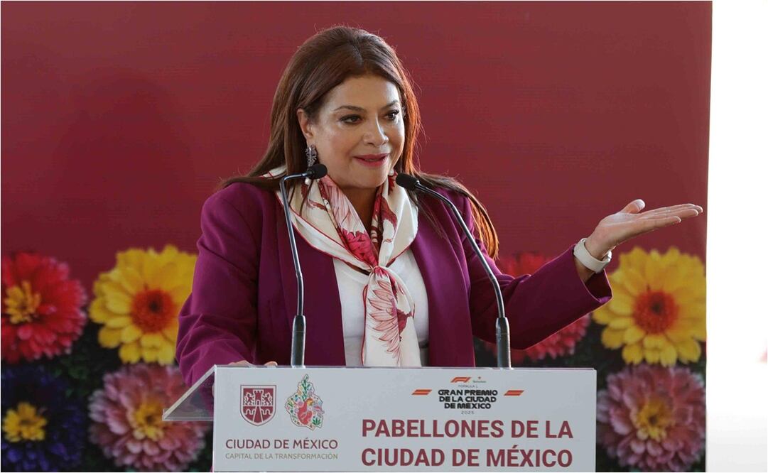 La Jefa de Gobierno de la CDMX inauguró el Pabellón de la Fórmula 1 y destacó la organización del Gran Premio. FOTO: Diego Simón/ EL UNIVERSAL