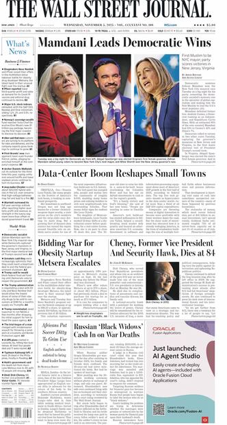 La portada del diario The Wall Street Journal, tras las elecciones del martes en Estados Unidos. FOTO: ESPECIAL