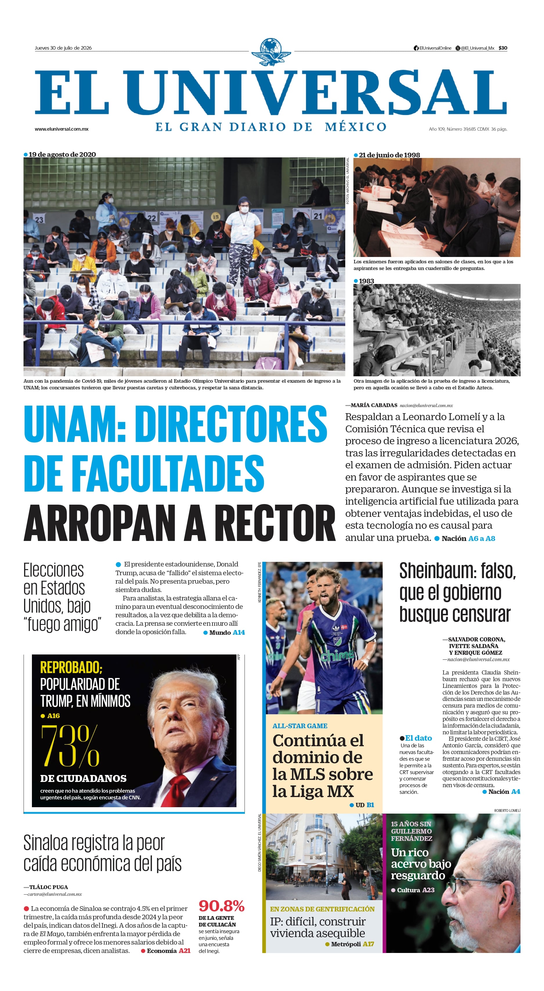 Portada impresa del 30 de julio de 2026