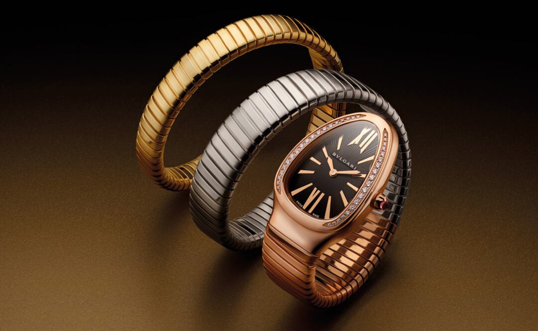 El nuevo Serpenti Tubogas combina oro rosa, oro blanco y oro amarillo con diamantes.