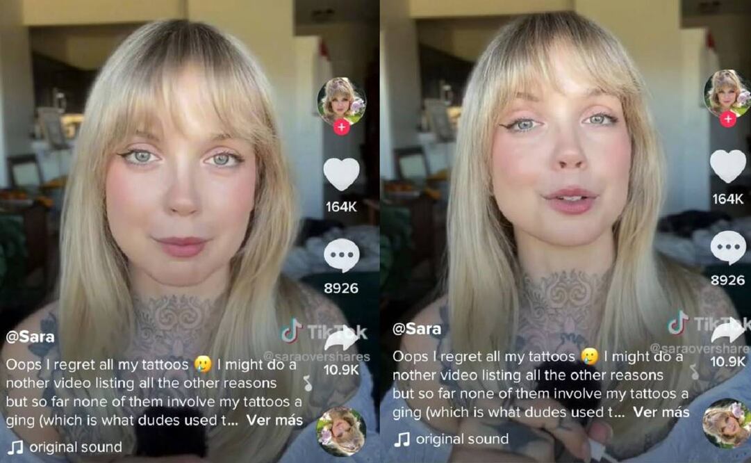 Mujer se arrepiente de sus tatuajes en TikTok. Foto: Captura (TikTok @saraovershares)