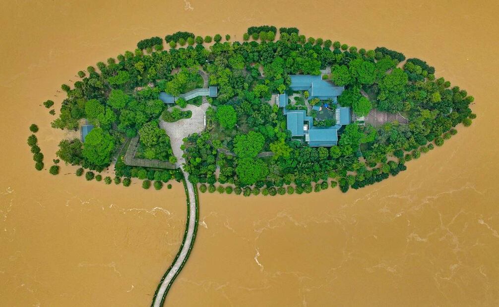 Isla inundada después de fuertes lluvias en Qingyuan, en la provincia de Guangdong, en el sur de China. Foto:AFP