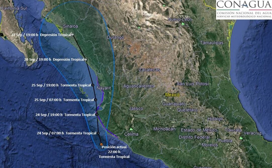 Imagen que señala la influencia que tendrá el meteoro. /Tomada de @conagua_clima