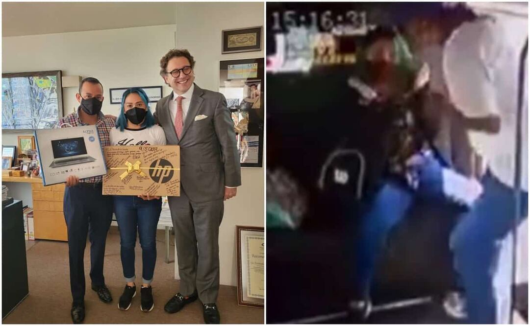 El empresario entregó una computadora portátil nueva a la joven.Foto: @FernandoSotoHay
