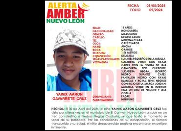 Activan Alerta Amber por desaparición de menor hondureño en Nuevo León
