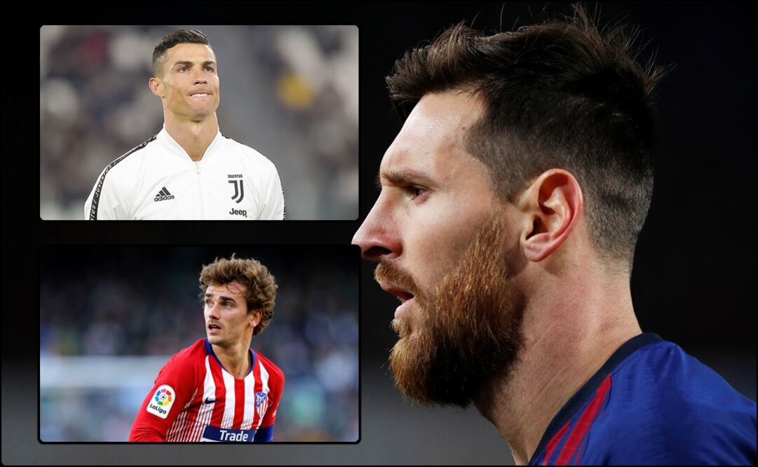 Lionel Messi, Cristiano Ronaldo y Antonie Griezmann. Foto:Especial