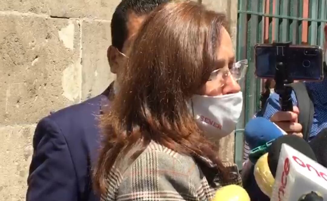 La secretaria de Energía, Rocío Nahle, al término de la reunión que sostuvo con el presidente Andrés Manuel López Obrador y los demás integrantes del gabinete. (Foto: captura de pantalla)