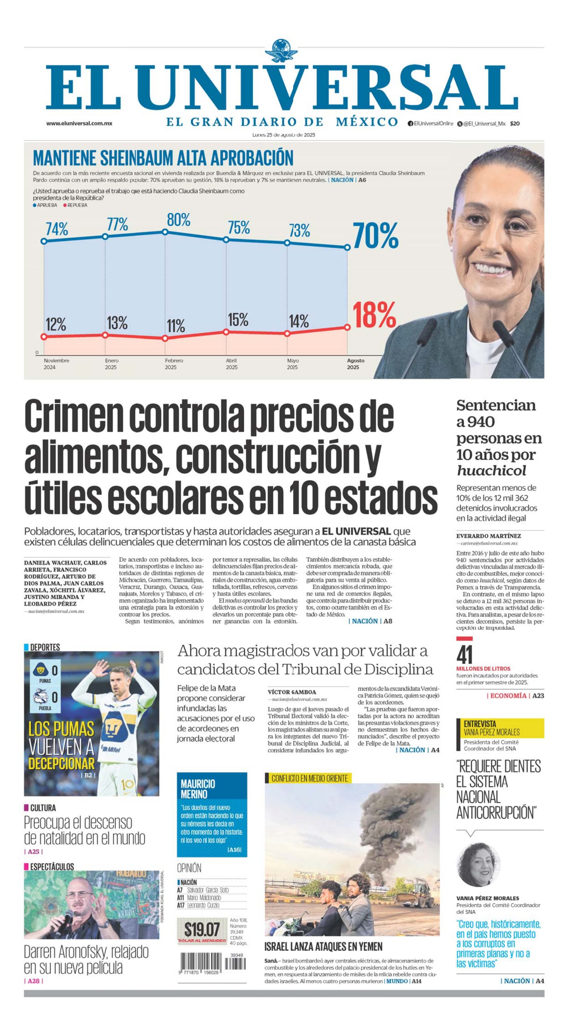 Portada impresa del 25 de agosto de 2025