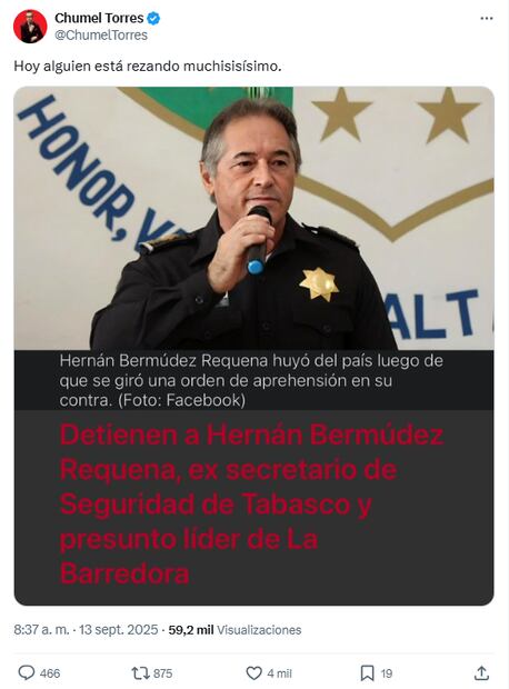 El comunicador Chumel Torres lanza comentario irónico en redes sociales. Foto: Captura de pantalla