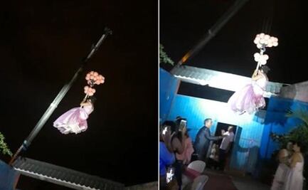 ¡Entrada triunfal! Quinceañera llega a su fiesta con ayuda de grúa y se vuelve viral 