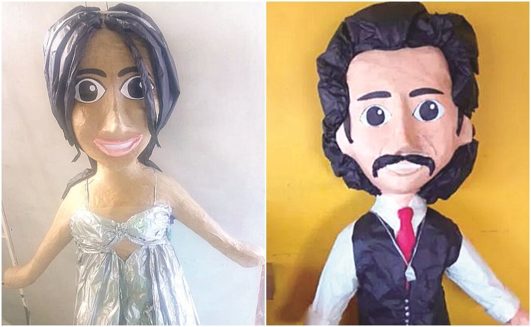 La recién lanzada piñata de Yalitza es de dos vistas: como Cleo y con vestido de gala. A la derecha, la de Luisito. Foto: CORTESÍA