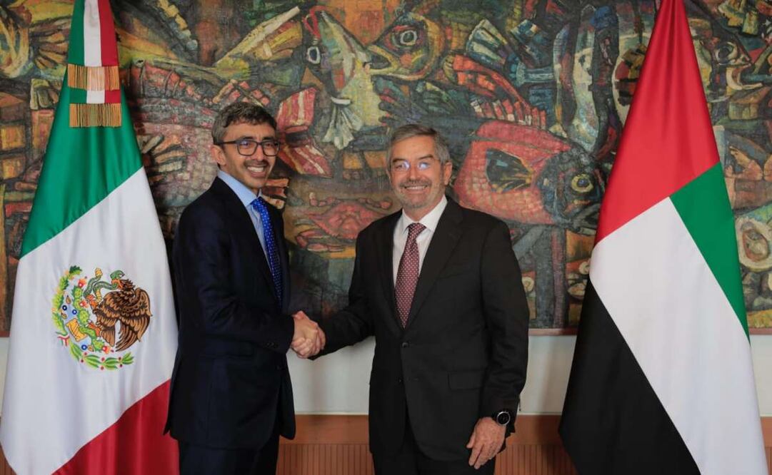 El ministro de Asuntos Exteriores de Emiratos Árabes Unidos, Jeque Abdullah bin Zayed Al Nahyan junto al canciller Juan Ramón de la Fuente. Foto: Especial