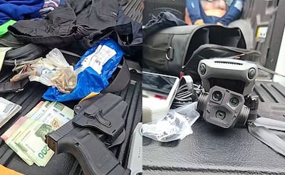 Objetos asegurados durante la detención de "El Chamuco" (27/08/2025). Foto: Especial