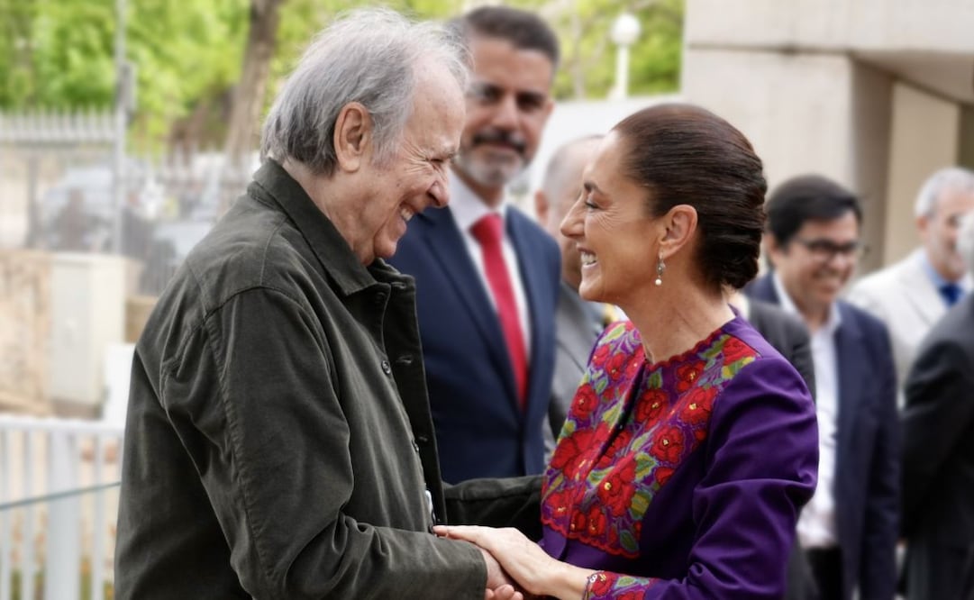 La presidenta Claudia Sheinbaum y el cantautor Joan Manuel Serrat en Barcelona, España, este domingo 19 de abril de 2026. Foto: Especial