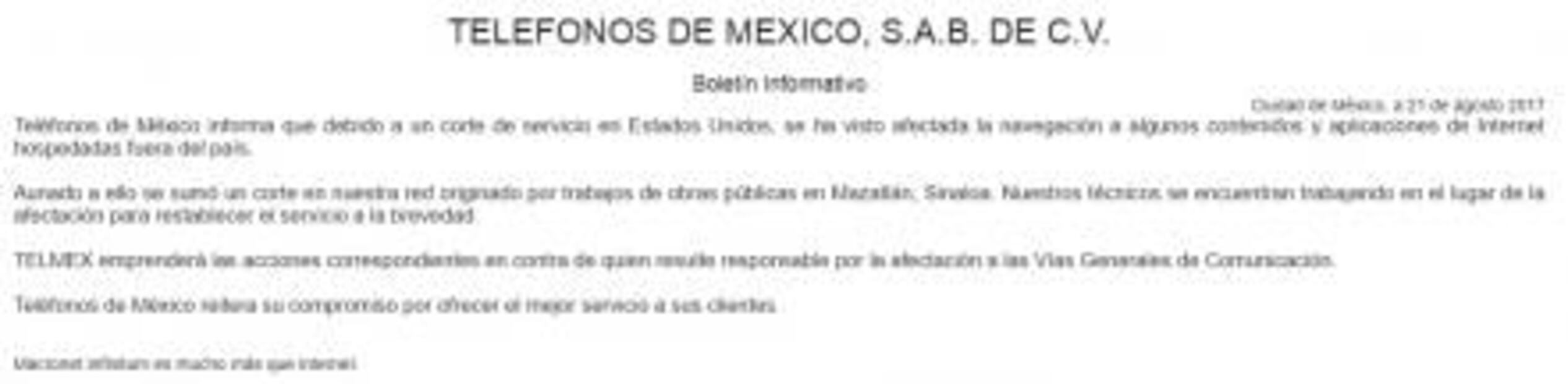 Falla el servicio Infinitum de Telmex