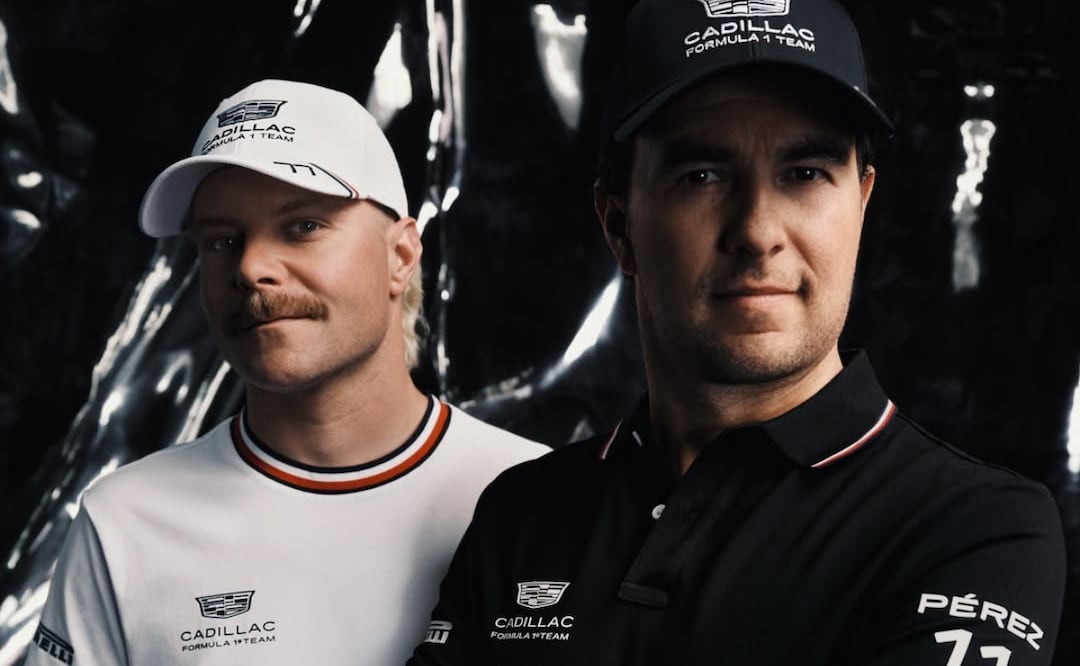 Valtteri Botas y Checo Pérez portando la nueva colección de Cadillac x Tommy Hilfiger. Foto: Tommy Hilfiger