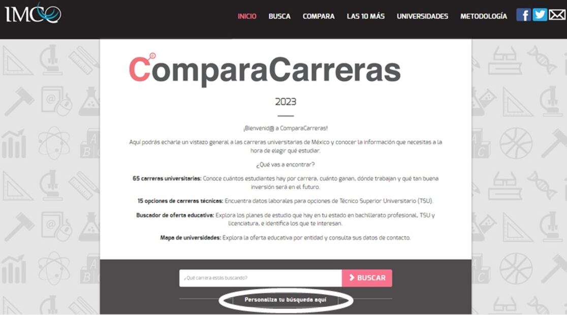 "Compara Carreras" del IMCO. Foto: Captura de pantalla IMCO