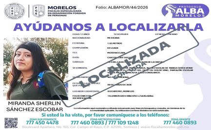Localizan con vida a Miranda Sherlin; cuarta estudiante reportada como desaparecida en Morelos 