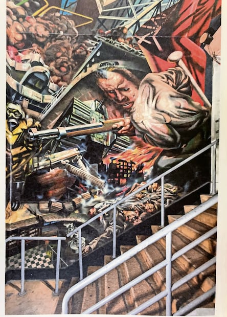Retrato de la burguesía, de David Alfaro Siqueiros y otros artistas, en el Sindicato Mexicano de Electricistas. Foto: Imagen tomada del libro “Las imágenes violentas en el México Moderno”