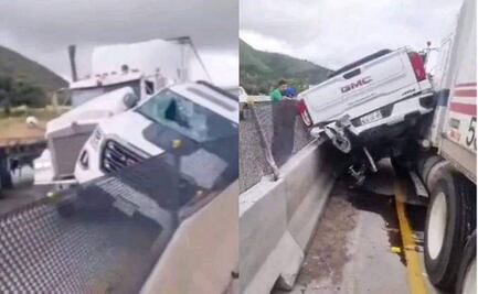 Conductor de tráiler choca contra presuntos ladrones e impactan en muro de contención en carretera Arco Norte