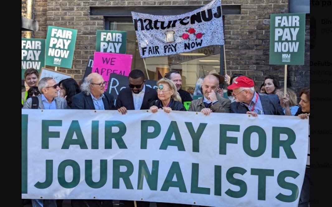Según un portavoz del sindicato de periodistas, presente en la manifestación, las ofertas de subida salarial por parte de Springer Nature se sitúan "sistemáticamente por debajo de la inflación". Foto: X @NetteFenner