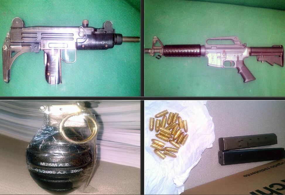 Los detenidos tenían en su poder dos armas largas, una granada de fragmentación, 22 cartuchos calibre 9 milímetros. Foto Especial
