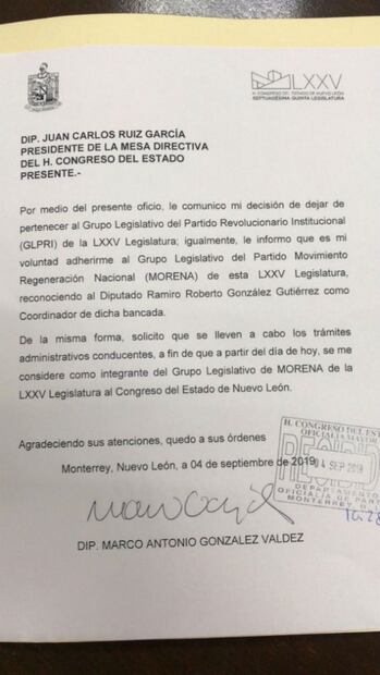 Suma Morena otro diputado en NL, se consolida como segunda fuerza legislativa