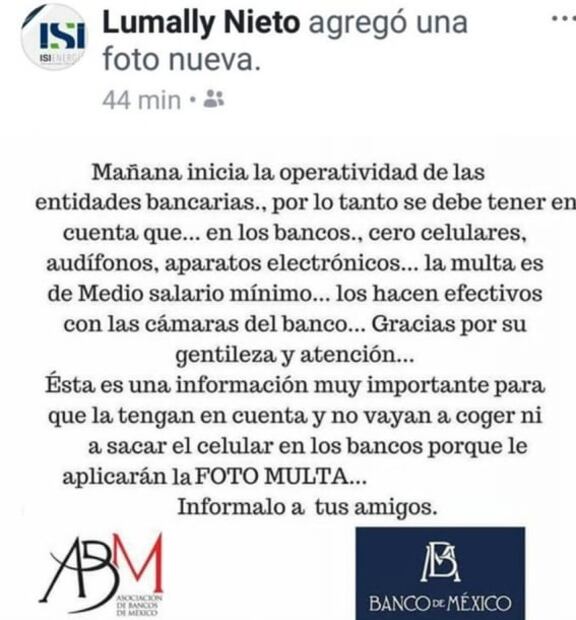 Reviven en redes fake news sobre multa en bancos por usar celular