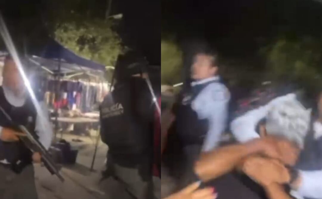 En las imágenes se muestra que los uniformados portan armas largas cuando se enfrentan con ciudadanos en Monterrey, Nuevo León (19/04/2025). Foto: Especial