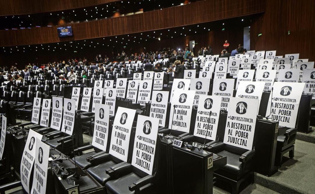 Las bancadas de oposición en la Cámara de Diputados se ausentaron durante la sesión en la que se realizó la declaratoria de validez de la reforma al Poder Judicial.
Foto: Gabriel Pano / EL UNIVERSAL