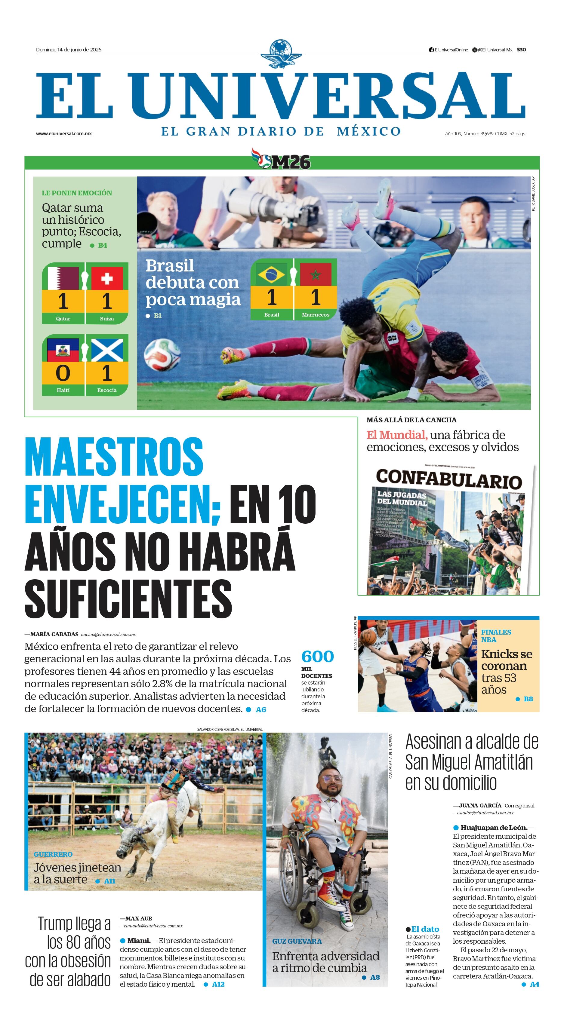 Portada impresa del 14 de junio