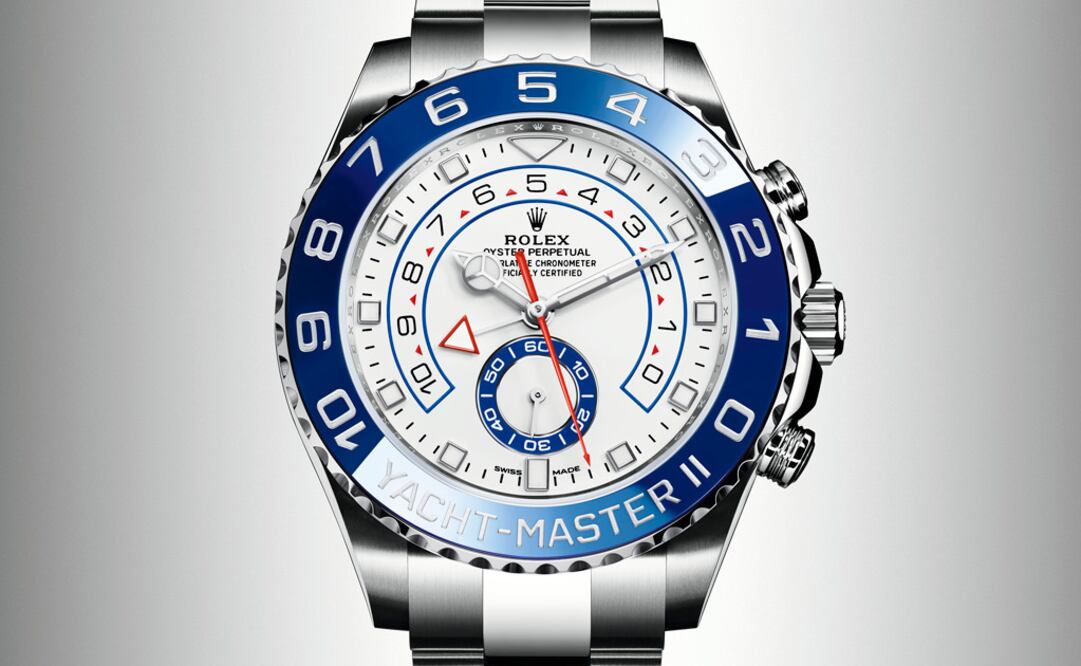 El modelo 2017 del Yacht-Master II de Rolex. Sus novedades son el triángulo luminiscente a las 12 horas, el rectángulo a las 6 horas y las manecillas tipo profesional para facilitar la lectura de las funciones.